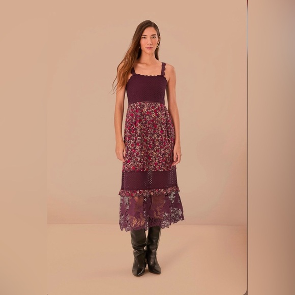 Farm Rio Purple Chelsea Garden Embroidered Lace Midi Dress -  threedaughtersproperties.com